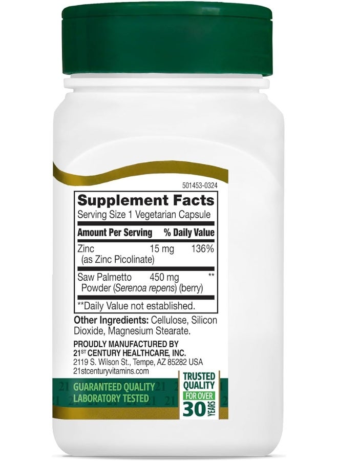 21st Century Saw Palmetto Herbal Supplement - 60 Capsules - Image 3